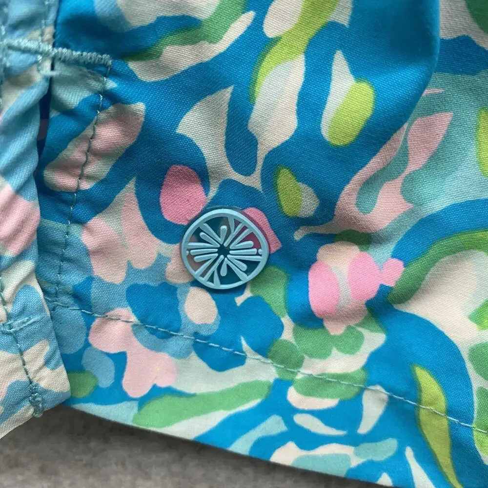 Lilly Pulitzer Swim Trunks Mens M Aqua La Vista Board Shorts Fish Print Lined